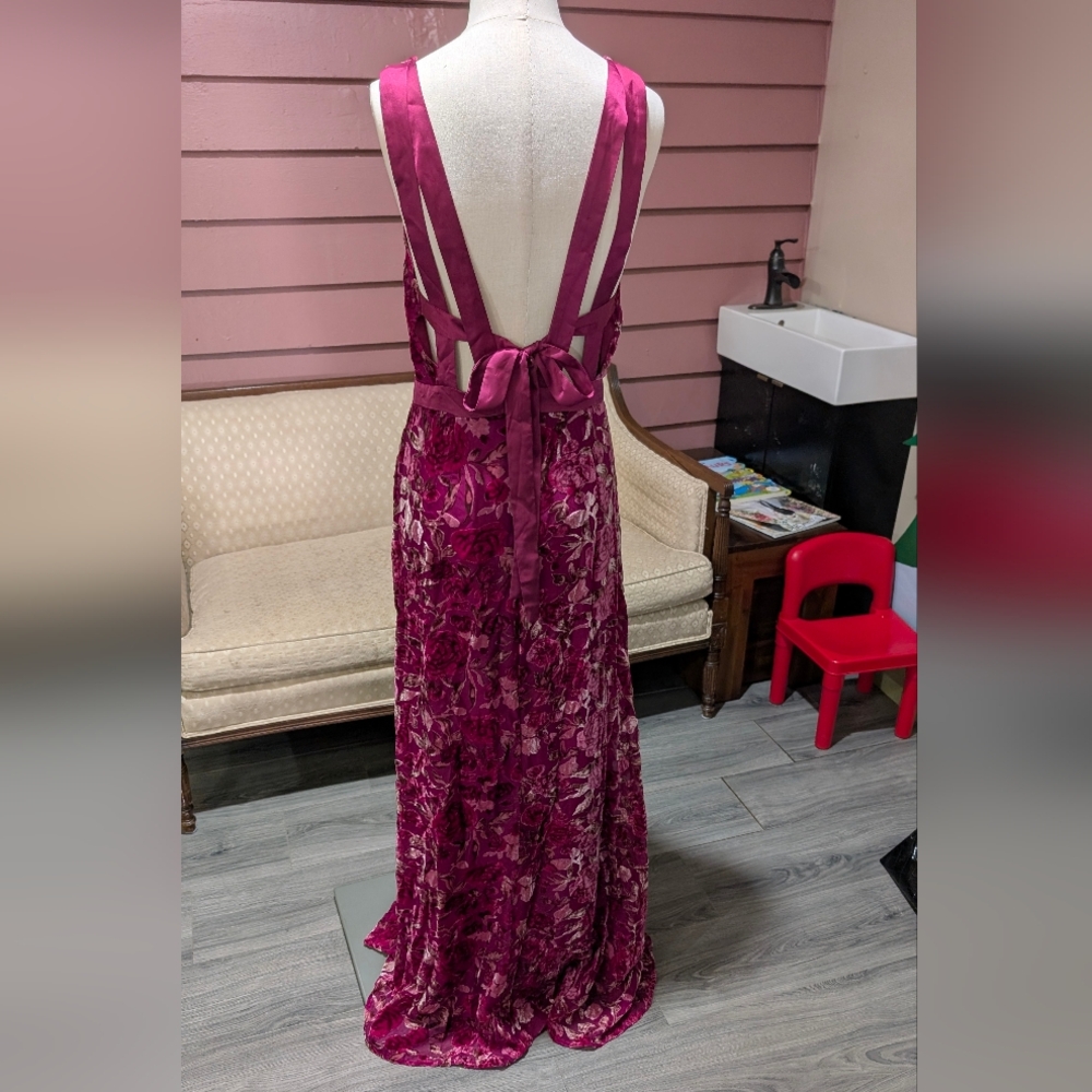 Pink Floral Velvet Gown - Picture 2 of 4
